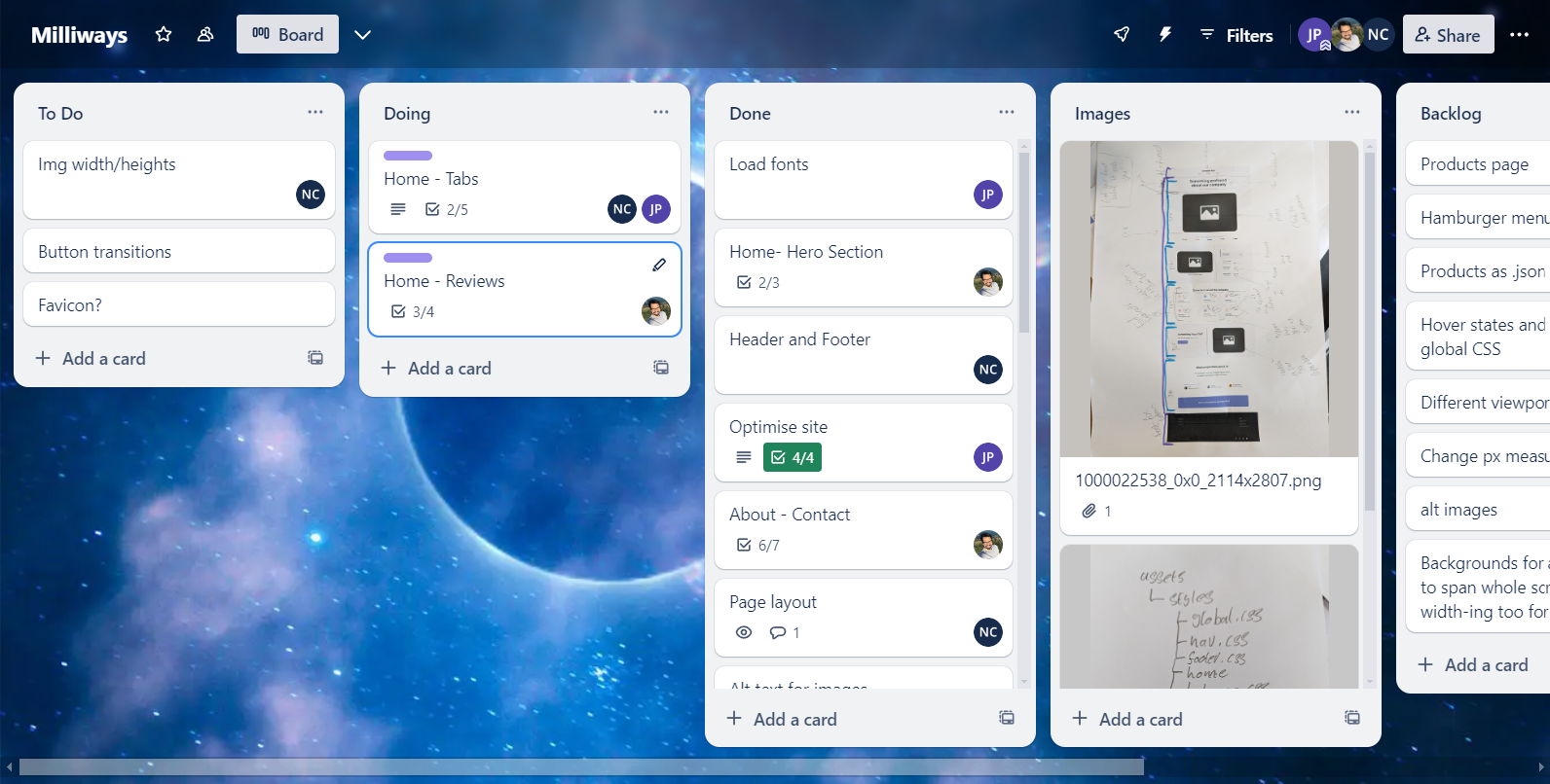 A preview of our project Trello board.